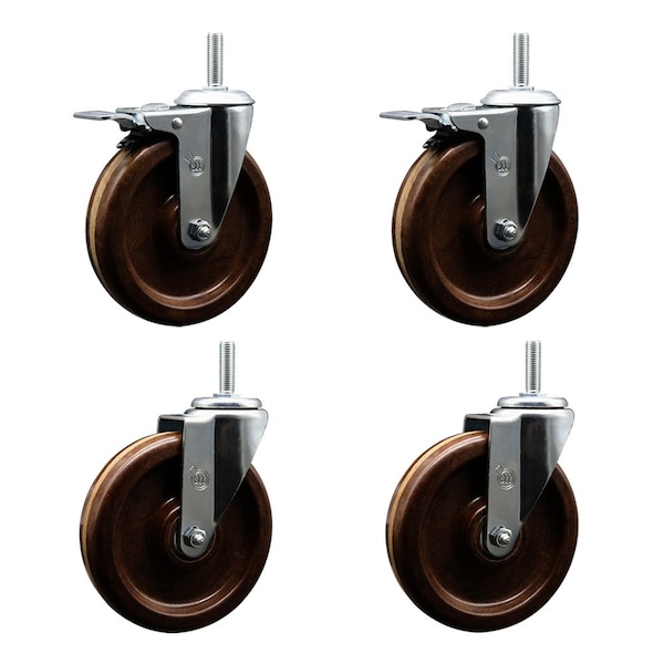 Service Caster 6 Inch High Temp Phenolic 34 Inch Stem Caster Set 2 Total Lock Brakes SCC-TSTTL20S615-PHRHT-34212-2-S-2 - main